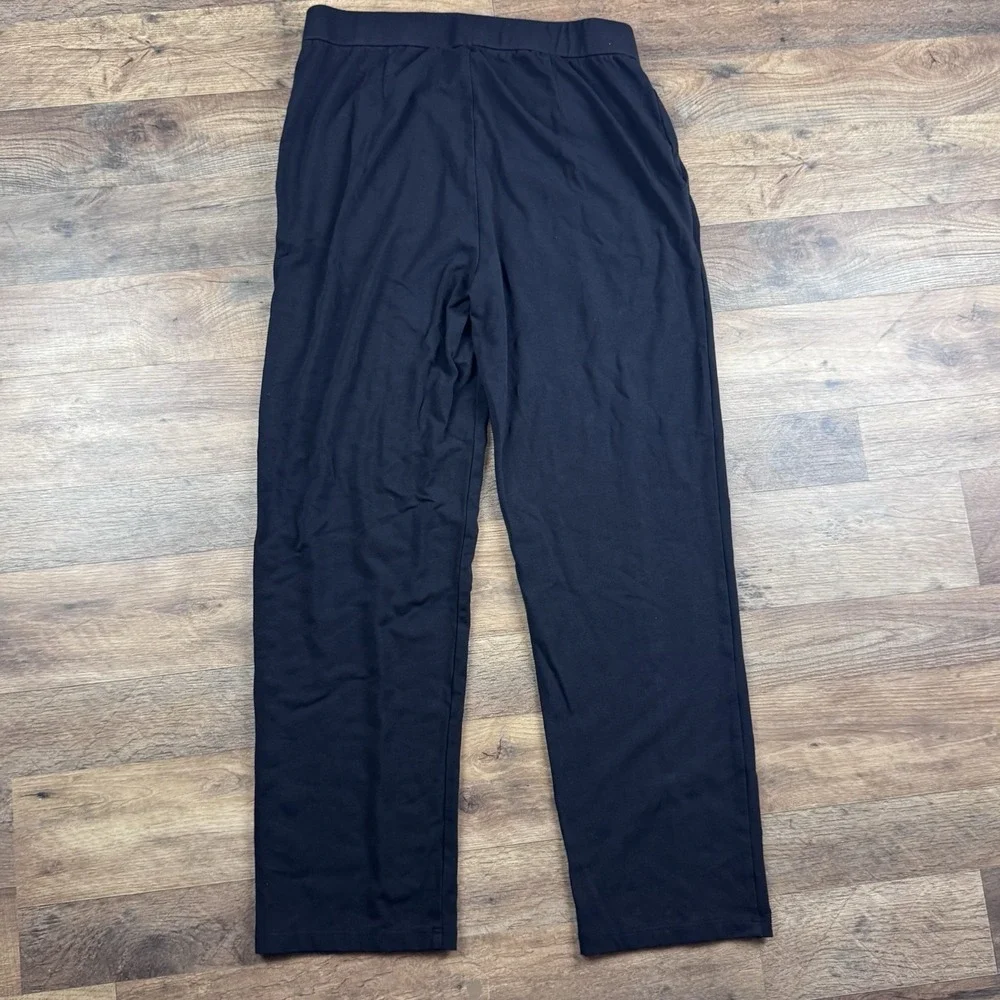 Eileen Fisher Organic Cotton Stretch Black Wide-Leg Pants Size Medium
